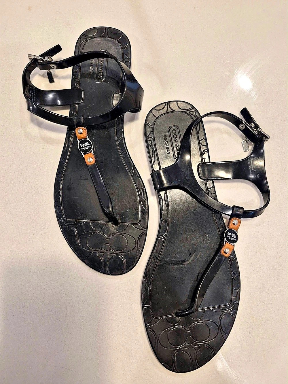 Coach Piccadilly Jelly Thong Sandals Black US 8.5
